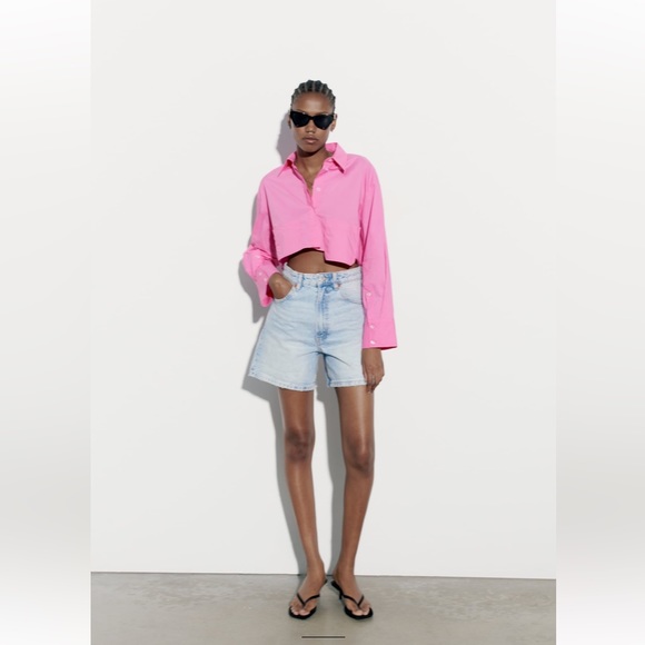 ZARA CROP POPLIN SHIRT LIGHT PINK - Picture 4 of 13